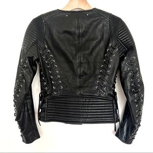 Barbara Bui black lamb leather lace up moto jacket